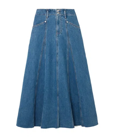 Veronica Beard Alix Panelled Frayed Denim Midi Skirt In Brown
