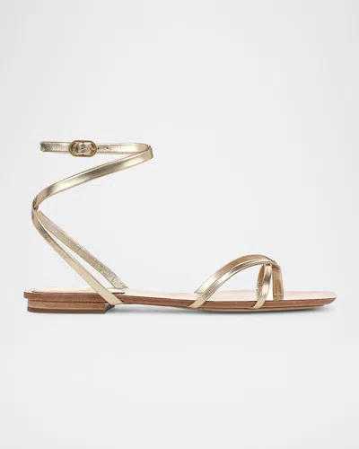 Veronica Beard Allegra Metallic Flat Ankle-strap Sandals In Gold