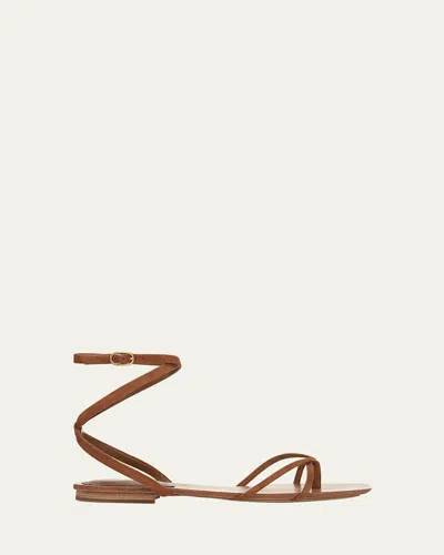 Veronica Beard Allegra Suede Flat Ankle-strap Sandals In Hazelwood