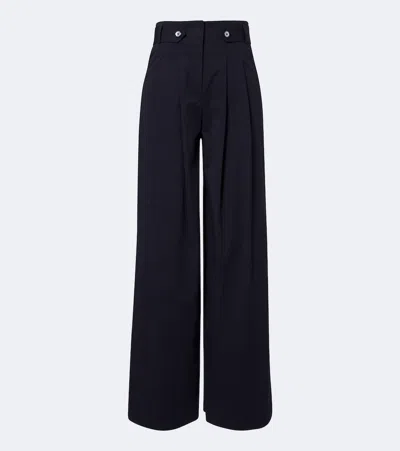 Veronica Beard Allman Pleated Cotton-blend Wide-leg Pants In Blue
