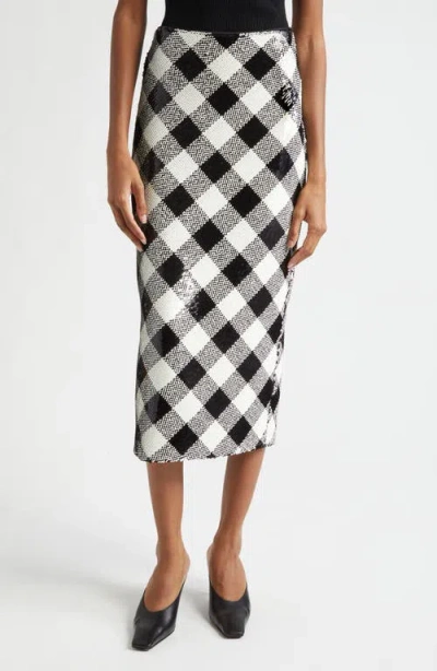 Veronica Beard Allora Sequin Check Midi Skirt In Black Off-white