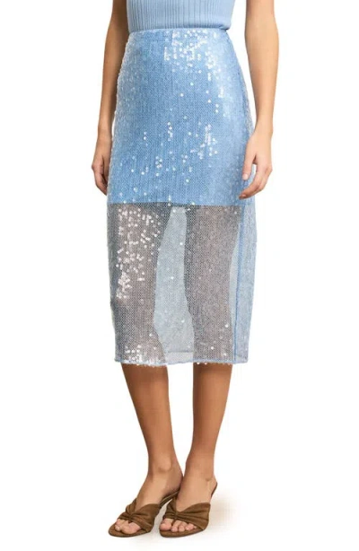 Veronica Beard Allora Sequined Chiffon Midi Skirt In Blue