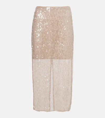 Veronica Beard Allora Sequined Chiffon Midi Skirt In Neutral