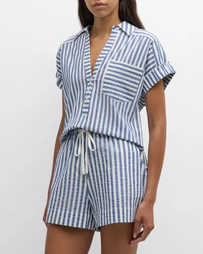 Veronica Beard Almera Stripe Short-sleeve Top In Blue/white