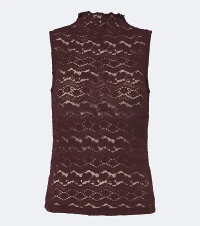 Veronica Beard Alora Lace Jersey Top In Burgundy