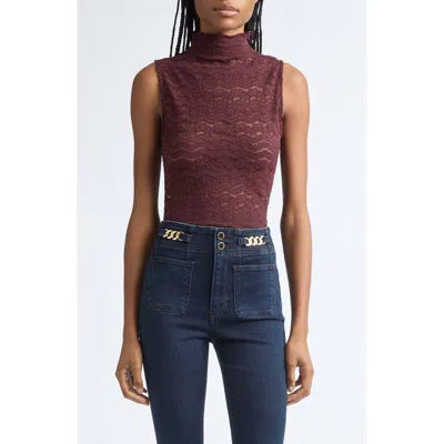 Veronica Beard Alora Lace Mock Neck Top In Burgundy