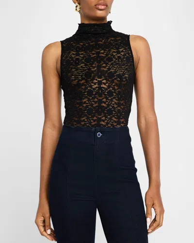 Veronica Beard Alora Sleeveless Lace Turtleneck Top In Black