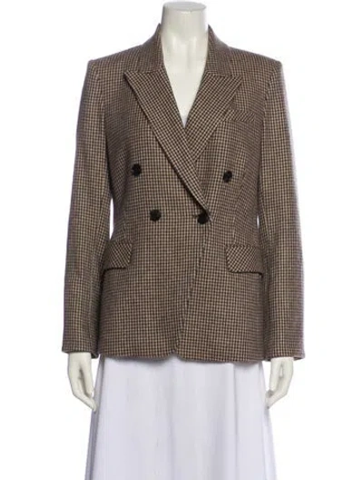 Pre-owned Veronica Beard Alpaca Houndstooth Print Blazer In Brown