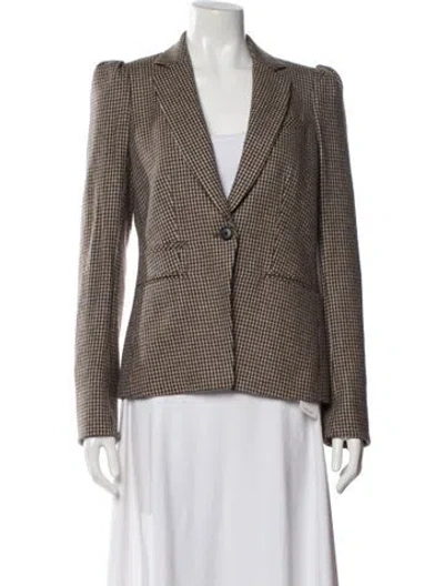 Pre-owned Veronica Beard Alpaca Houndstooth Print Blazer In Brown