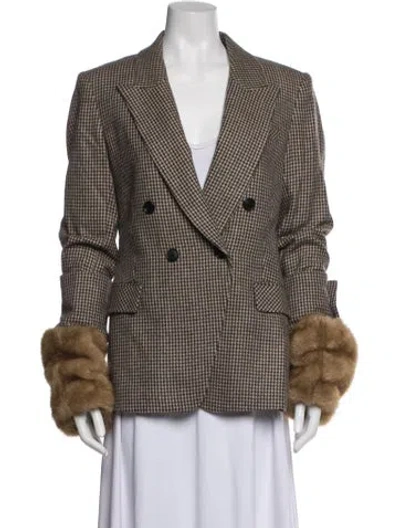 Pre-owned Veronica Beard Alpaca Houndstooth Print Blazer In Brown/neutrals