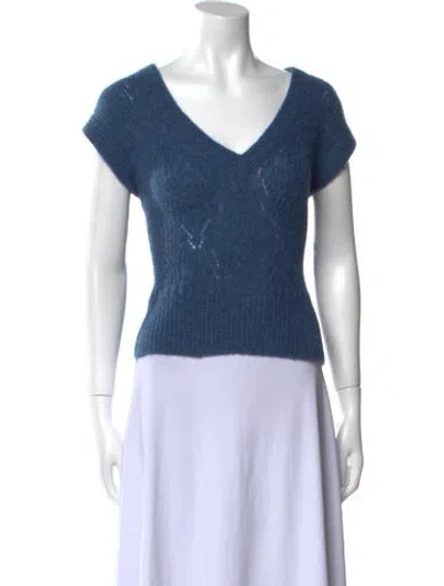 Pre-owned Veronica Beard Alpaca V-neck T-shirt In Blue