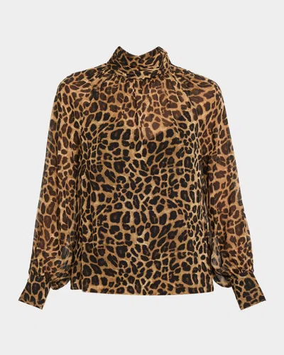 Veronica Beard Alyssa Leopard Silk Chiffon Blouse In Multi