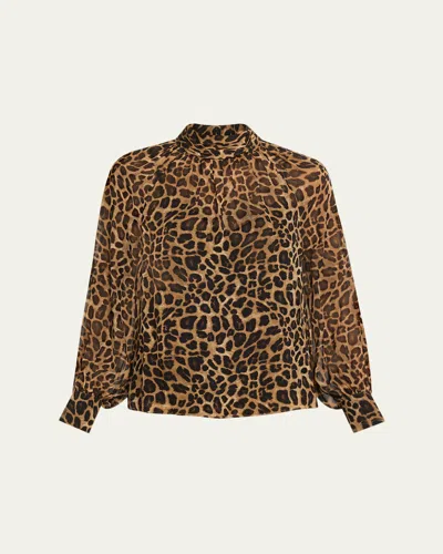 VERONICA BEARD ALYSSA LEOPARD SILK CHIFFON BLOUSE