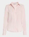 Veronica Beard Amelia Stripe Button-front Shirt In Pink Shellwhite