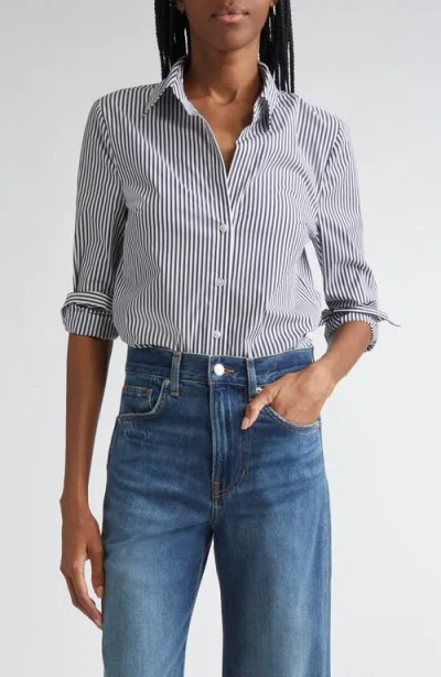 Veronica Beard Amelia Stripe Cotton Blend Button-up Shirt In Gray