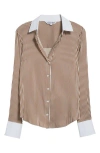 Veronica Beard Amelia Stripe Silk Blend Button-up Shirt In Whisky Off White