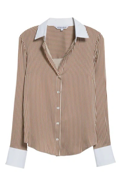 Veronica Beard Amelia Stripe Silk Blend Button-up Shirt In Whisky Off White