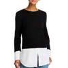 Veronica Beard Amirah Layered Wool And Poplin Sweater In Black