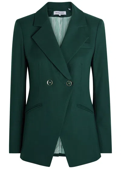 Veronica Beard Amos Double-breasted Woven Blazer Jacket In Green