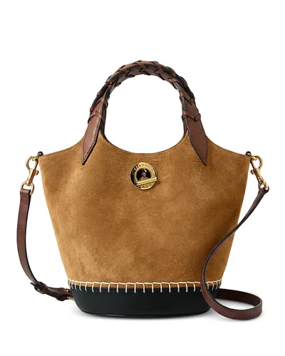 Veronica Beard Anchor Whipstitch Suede Crossbody Tote In Brown
