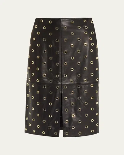 Veronica Beard Anderson Grommet Leather Pencil Skirt In Black