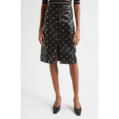Veronica Beard Anderson Rivet Detail Leather Skirt