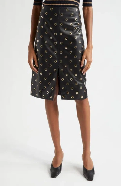 Veronica Beard Anderson Rivet Detail Leather Skirt In Black/gold