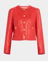Veronica Beard Andrea Button-down Leather Jacket In Poppy