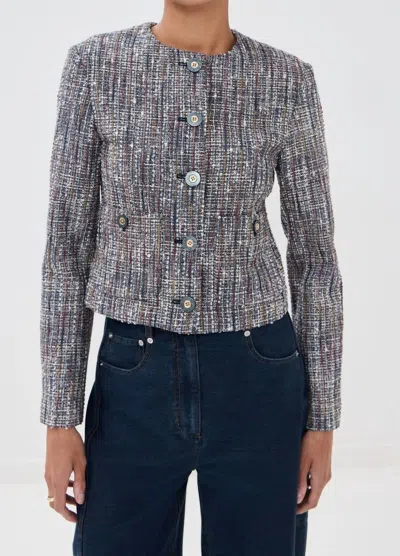 Veronica Beard Andrea Cotton Tweed Jacket In Navy Multi In Blue