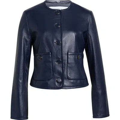 Veronica Beard Andrea Lambskin Leather Jacket In Blue