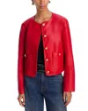 Veronica Beard Andrea Button-down Leather Jacket In Poppy