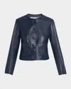 Veronica Beard Andrea Lambskin Leather Jacket In Blue