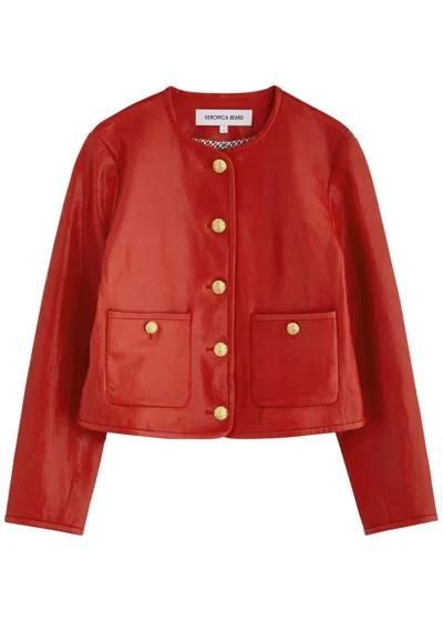 Veronica Beard Andrea Leather Jacket In Red