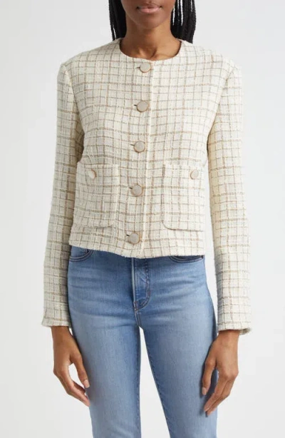 Veronica Beard Andrea Metallic Cotton-blend Tweed Jacket In Dove Gold