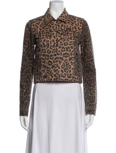 Pre-owned Veronica Beard Animal Print Biker Jacket In Brown