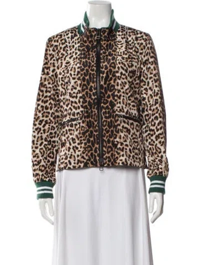 Pre-owned Veronica Beard Animal Print Bomber Jacket In Brown