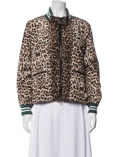 Pre-owned Veronica Beard Animal Print Bomber Jacket In Brown