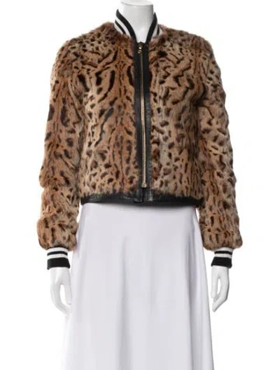 Pre-owned Veronica Beard Animal Print Bomber Jacket In Brown