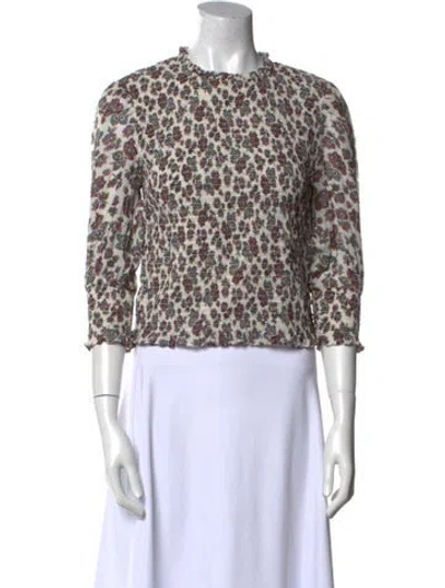Pre-owned Veronica Beard Animal Print Crew Neck Blouse In White
