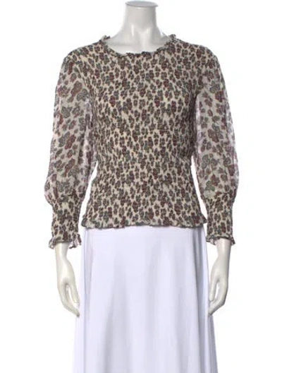 Pre-owned Veronica Beard Animal Print Crew Neck Blouse In White