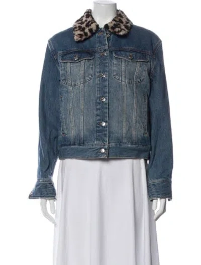 Pre-owned Veronica Beard Animal Print Denim Jacket In Blue