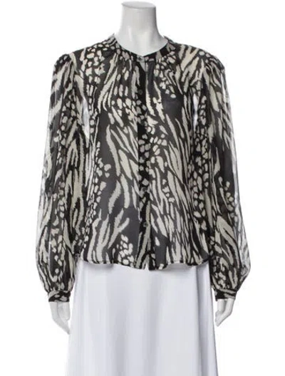 Pre-owned Veronica Beard Animal Print Long Sleeve Blouse In Black