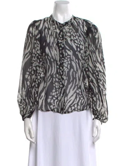Pre-owned Veronica Beard Animal Print Mock Neck Blouse In Black