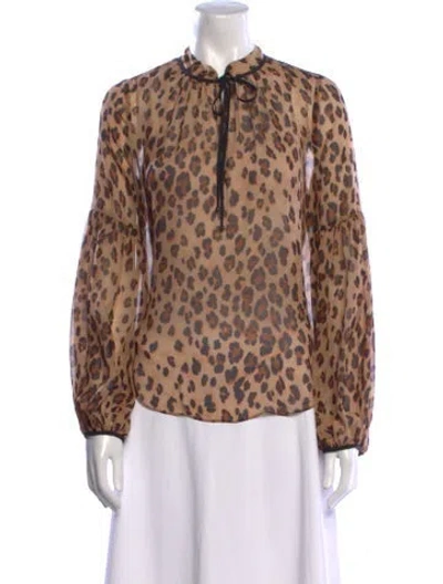 Pre-owned Veronica Beard Animal Print Mock Neck Blouse In Brown