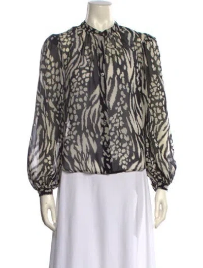 Pre-owned Veronica Beard Animal Print Mock Neck Polo In Black