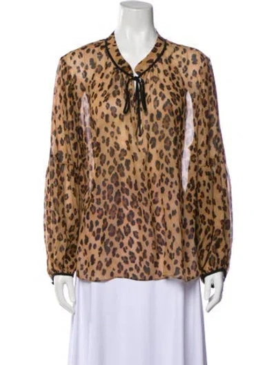 Pre-owned Veronica Beard Animal Print Tie Neck Blouse In Multi