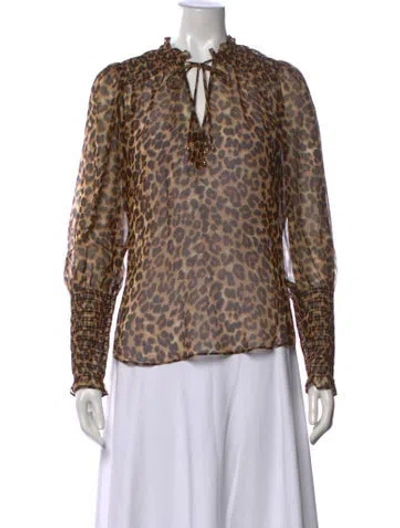 Pre-owned Veronica Beard Animal Print Tie Neck Blouse In Neutral
