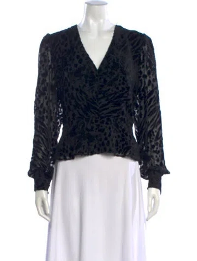 Pre-owned Veronica Beard Animal Print V-neck Blouse In Black
