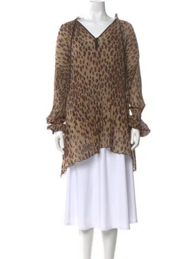 Pre-owned Veronica Beard Animal Print V-neck Blouse In Neutral
