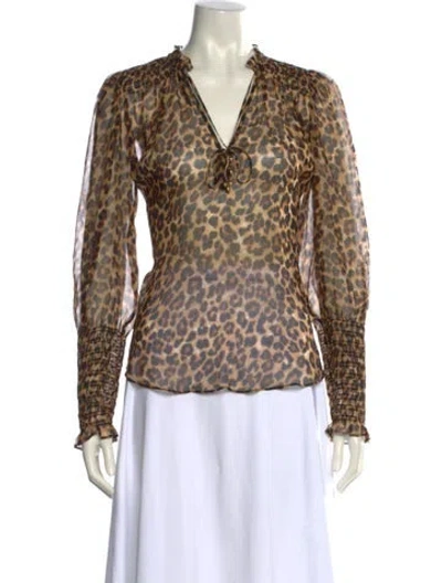 Pre-owned Veronica Beard Animal Print V-neck Blouse In Neutral